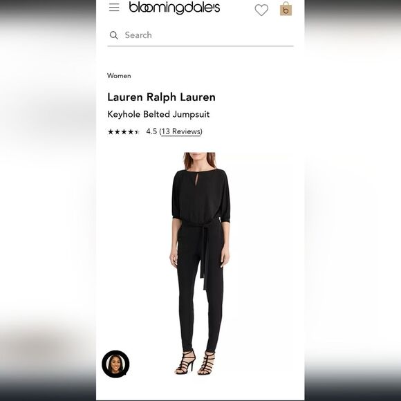 Lauren Ralph Lauren Keyhole Belted Jumpsuit In Black Womens Size Small - Picture 2 of 11